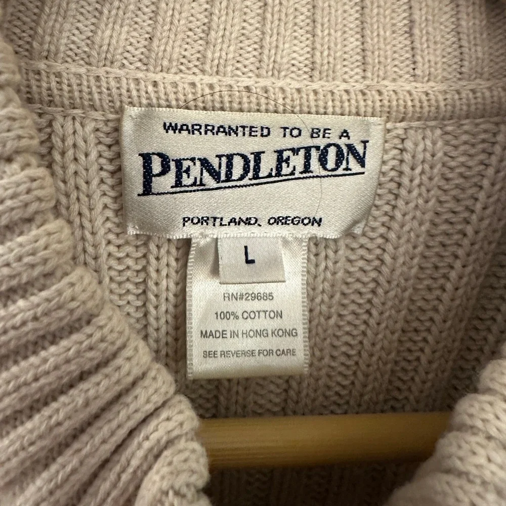 Pendleton Cable‎ Knit Zip Cardigan Mens Large Beige Excellent Cotton Mock Neck